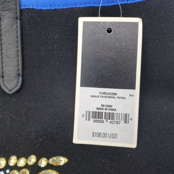 NEW Juicy Couture Eagle Wool Black Blue Gold Women's Bag Purse Handbag Tote NWT - Picture 5 of 16